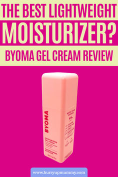 A pink bottle of Byoma moisturizer standing against a vibrant magenta background, showcasing its sleek packaging Lightweight Moisturizer, So Much Love