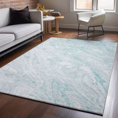 This rug’s abstract swirls create a diagonal flow, adding a sense of movement and texture to transitional interiors. The dynamic design brings visual depth, making it an engaging centerpiece in any room. Its unique blend of classic and modern elements offers a sophisticated and artistic look. Designed for both indoor and covered outdoor spaces, this rug features a luxuriously soft, thick, and plush microfiber pile that feels incredible underfoot. Its premium machine washable construction ensure… Room Inspiration Simple, Transitional Interiors, Teal Rug, Modern Elements, Rug Blue, Dynamic Design, White Rug, Grey Rugs, Living Room Inspiration