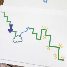 an image of a drawing on paper with arrows going up and down the stairs that are colored