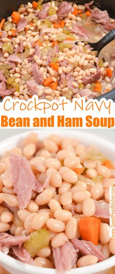 the bean and ham soup is ready to be cooked in the crockpot or slow cooker