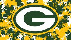 the green bay packers logo is shown on camouflage camo fabric with yellow and white colors