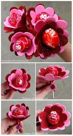 how to make a paper flower with chocolates in the shape of flowers and hearts