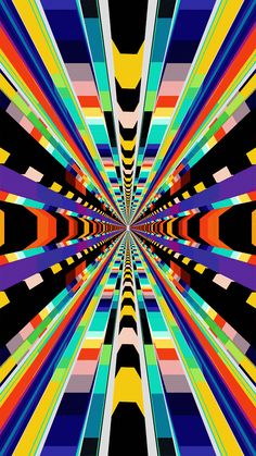 an abstract image with colorful lines and stripes in the center, as if it is going through