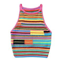 Length: 17.7" (45cm) Cropped Vest Top, Vest Crop Top, Sleeveless Knit Top, Cropped Vest, Sleeveless Knit, Knit Shorts, Vest Top, Knitting Materials, Pink Yellow