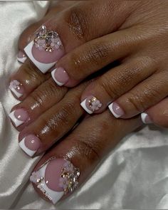 follow for more! French Tip Pedicure With Design, Iconic Nails, Toenail Ideas, Slay Nails, French Toe Nails, Sarah King, Nail Tek