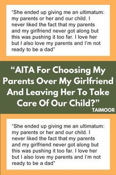 two children's texts are shown in green and orange colors, with the words atta for choosing my parents over my girlfriend and leaving her to take care of our child?