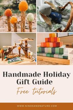 the handmade holiday gift guide with pictures of different items and text overlay that reads,