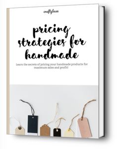 the front cover of pricing strategy for handmade, with tags hanging from it's sides