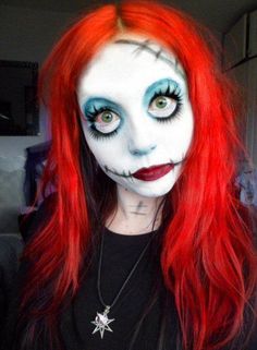 Makeup Ideas Red Hair, Sfrg Ideas, Christmas Inspired Makeup, Christmas Makeup Tutorial, Nightmare Before Christmas Costume, Scar Wax, Sally Costume