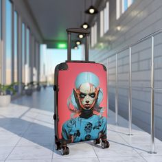 This Creepy Futuristic Doll Pop Surreal Travel Suitcase Luggage is the perfect companion for your travels. Made from polyester, this lightweight but resilient suitcase will keep your items secure while you explore the world. With a fitting doll pop surreal design, this luggage will turn heads and ensure you stand out from the crowd. . Material: polycarbonate front and ABS back hard-shell. Adjustable telescopic handle. Two inner pockets. Four double-wheels with 360° swivel. Built-in lock Shipping Black Travel Luggage With Case Included, Black Luggage With Case For Travel, Portable Rectangular Luggage For Trip, Travel Suitcase, Suitcase Traveling, Doll Head, Explore The World, Surrealism, Turn Ons