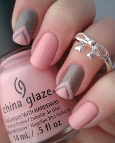 Pink and gray glitter nails art design. Paint alternatively gray glitter nail polish with pink on your nails creating v-shaped designs along the way. Chevron Nail Art, Pink Nail Art Designs, Chevron Nails, Her Nails, Pink Nail Art, Gray Nails, Nail Art Ideas, Classy Nails, Fancy Nails