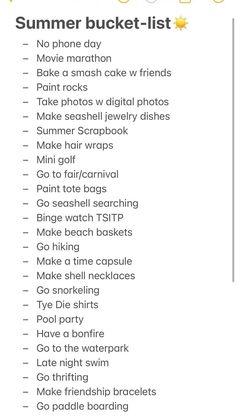 the summer bucket list is shown here