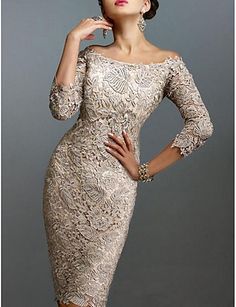 Formal Dresses Knee Length, Knee Length Lace Dress, Beaded Formal Dress, Cheap Cocktail Dresses, Cocktail Dresses Online, Holiday Cocktail Party, Mother Of The Bride Gown, Lace Bride, Dress Off Shoulder