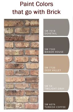 a brick wall with the words paint colors that go with brick in different shades and sizes