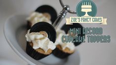 mini record cupcake toppers on a white plate with the title zef's fancy cakes