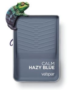 a chamelon sitting on top of a tray with the words calm hazy blue vallspar