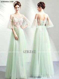 Green A-line Gown For Spring, Spring Tulle Gown Fitted, Spring Fitted Tulle Gown, Spring Tulle Evening Dress For Banquet, Spring Green Evening Dress For Wedding, Green Gown For Spring Banquet, Spring Banquet A-line Gown, Spring Green Wedding Evening Dress, Green Spring Wedding Evening Dress