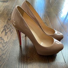 Nude Platform “Bianca” Shoes. Excellent Condition! Had Soles Sealed At Leather Spa In Nyc So They Cannot Scuff. Size 39 Red Sole Patent Leather Court Shoes With Round Toe, Patent Leather Court Shoes With Red Sole, Padded Heel Round Toe Heels For Galas, Designer Heels With Padded Heel And Round Toe, Patent Leather Heels With Red Sole And Round Toe, Designer Court Shoes With Reinforced Heel, Luxury Platform Slip-on Heels, Luxury Round Toe Heels For Galas, 4-inch Heel Round Toe Heels For Galas