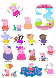 peppa pig birthday card with the number three, five and six pigs on it