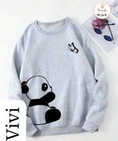 Stylish Hoodies For Women, Jacket Painting, T Shirt Painting, Stylish Hoodies, Cute Shirt Designs, Panda Print, Dropped Shoulder Sweatshirt, Round Neck Sweatshirts, Knitting Girls