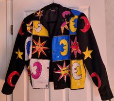 ad eBay - Find many great new & used options and get the best deals for Vintage Modi Denim Full Sequin Bomber Jacket Sun, Moon & Stars Size Large 10-12 at the best online prices at eBay! Free shipping for many products! Jean Jacket Punk, Pocket Wardrobe, Felix Outfit, Nanny Fashion, People Reference, Fantasy Clothes, Thrift Inspo, Colorful Jacket, Clothing Pieces