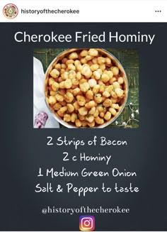 the recipe for cheetoe fried hominy on instagram