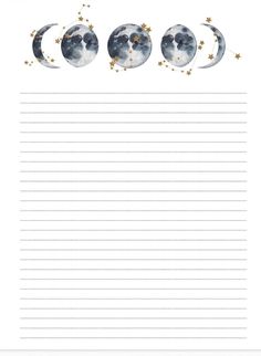 the moon and stars lined up on top of a sheet of paper with space for writing