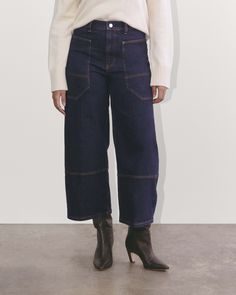 The Way-High® Gardener Cropped Jean is a wide-leg workwear-inspired jean that plays big into utilitarian style. Designed with a high-rise silhouette, it has extra-large functional pockets—both front and back, utility style stitching, a zipper fly, and a slightly cropped length. It’s made with organic cotton denim that has a heavier workwear handfeel. Utilitarian Style, Utility Style, Work It, Women Wedding Guest Dresses, Cropped Jeans, Graduation Dress, Denim Jeans, Extra Large, Work Wear