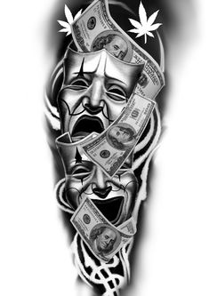 Inner Calf Tattoo Men, Gangsta Tattoo Ideas, Money Tattoos Women, Gangsta Tattoos Men, Money Tattoo Ideas For Men, Tattoo Ideas Money, Gangsta Tattoos Men Design, Chicano Sleeve Tattoo, Chicano Tattoo Design Ideas