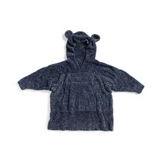 a child's sweater with an attached hoodie on the front and back, in blue