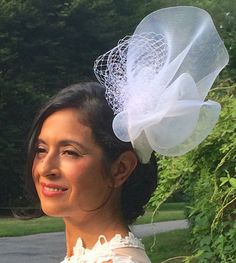 Pure White Wedding Fascinator with Feathers, Traditional wedding headpiece, White Wedding hat with W Pure White Wedding, Wedding Hat, Wedding Fascinators, Fascinator Hat, Beaded Wedding, Head Bands, Embroidered Wedding, Wedding Hats, Wedding Headpiece