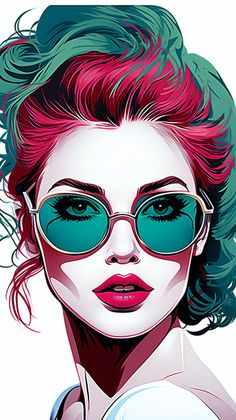 a woman with red hair and sunglasses on her face is shown in this digital painting