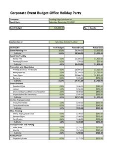 the company budget sheet for corporate holiday party