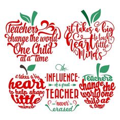 an apple cutout with the words teachers change the world and one child at a time