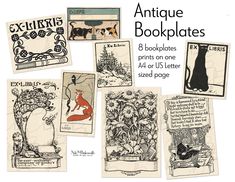 vintage bookplates are displayed in this image