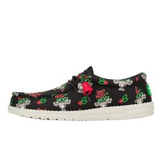 HEYDUDE | Men's Casual | Wally Christmas Vacation - Christmas Black/multi | Size 11 - Merry Clarkmas! This Christmas vacation calls for extra lightweight comfort, and this special-edition HEYDUDE™ x National Lampoon's Christmas Vacation Wally is first in line. Slip on for holiday parties and gift swaps- just don't hog the nog. Shoe Specs:Textile top Elastic laces Easy-On lace system Flex & Fold Technology Ultralight outsole Textile-lined, removable insole Relaxed Fit: Ample roominess allows for Christmas Family Ideas, National Lampoon's Christmas Vacation, Swap Gifts, National Lampoons Christmas, Lampoons Christmas, Sparkly Shoes, National Lampoons Christmas Vacation, Lampoon's Christmas Vacation, Christmas Black