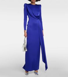 Find ALEX PERRY Draped Satin Gown on Editorialist. Material: 84% acetate, 16% polyester. Care instructions: dry clean. Made in China. Designer color name: Ultramarine . Lining: 84% acetate, 16% polyester. Closure: zipped back. Alex Perry, Designer Drapes, Satin Gown, Fitted Silhouette, Satin Fabric, Evening Dress, Flare Jeans, Ball Gowns, Evening Dresses