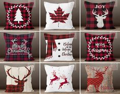 six pillows with christmas designs on them