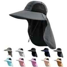 Sombrero para el sol con solapa para el cuello Sombreros protectores UPF 50+ Features: LIGERO Y TRANSPIRABLE: Hecho de nailon de calidad que es de secado rápido, liviano, plegable e impermeable; Laterales de malla transpirable para un mejor flujo de aire que hace que tu cabeza se mantenga fresca en los días calurosos. PROTECCIÓN SOLAR PERFECTA PARA LA CABEZA Y EL CUELLO: el sombrero para exteriores tiene un ala ancha y grande y una solapa para el cuello para protegerlo del sol abrasador en todos los ángulos. El sombrero tiene una clasificación UPF 50+ para proteger contra los dañinos rayos UVA y UVB, y ofrece protección UV completa para la cara, las orejas y el cuello. DISEÑO MULTIFUNCIONAL: el sombrero de pesca con orificio para cola de caballo está especialmente diseñado, es conveniente Outdoor Hat, Fishing Hats, Mens Sun Hats, Outdoor Hats, Wide Brim Sun Hat, Hat For Men, Fishing Hat, Sun Hats For Women, Hat For Man