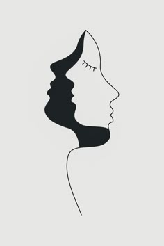 the silhouette of a woman's face with long hair and eyes closed, in black on