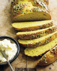 sliced loaf of bread with butter and sprinkles