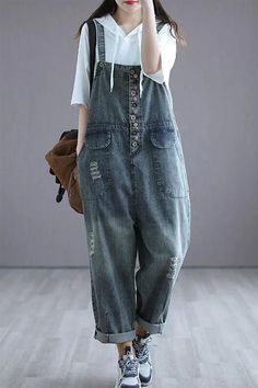 Salopettes décontractées en coton 2021 à poitrine Matériel: 100%Coton Point culminant: Poche. Poitrine. Trou Saison: Printemps. Automne. Été Womens Denim Overalls, Denim Retro, Plaid Jumpsuit, Cotton Jumpsuit, Frayed Denim, Maxi Robes, Linen Maxi Dress, Casual Jumpsuit, Casual Stripes