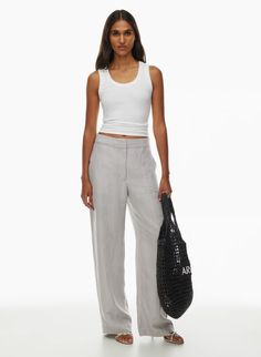 THE LIMITLESS LINEN PANT | Aritzia Grey Linen Pants Outfit, Grey Linen Pants, Color Palette Summer, Palette Summer, Soft Summer Color Palette, Wide Leg Linen Trousers, Soft Summer Colors, Summer Color Palette, Linen Pant