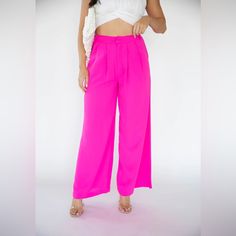 Nwt Hot Pink Wide Leg Dress Pant. Size Medium. Zipper And Clasp Closure. Pockets. Pleated Feature. Summer Date Night Wide Leg Pants, Summer Date Night Full Length Wide Leg Pants, Spring Bottoms With Pockets For Date Night, Spring Date Night Bottoms With Pockets, Summer Full-length Pants For Date Night, Summer Date Night Pants With Pockets, Full-length Pants For Date Night In Summer, Full Length Pants For Date Night In Summer, Spring Date Night Pants With Pockets