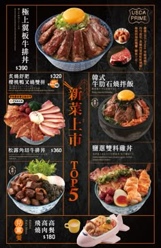 a menu with different types of food on it