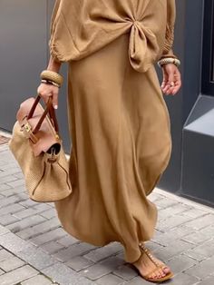 An exclusive offer for you——Affordable prices at Stylewe store, SPU: 1XSK6O7A52, Color: Khaki, Material:Polyester, Dress length:Maxi. Affordable High Waist Casual Maxi Skirt, Luxury Voluminous Skirt For Fall, Blouses For Maxi Skirts, Outfit Inspo Skirts, Long Skirts Casual, Lace Front Dress, Minimalist Wardrobe Essentials, Stand Collar Dress, Long Skirt Casual