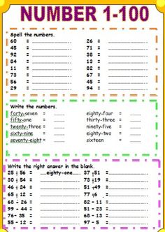 the number 1 - 100 worksheet is shown in yellow and pink with numbers on it