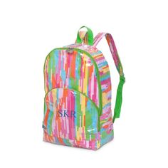 Splash Vinyl Backpack Fun Travel Backpack With Zipper Closure, Multicolor On-the-go Backpack For Back To School, Fun Travel Backpack For Back To School, Fun Multicolor Student Backpack, Fun Green Standard Backpack, Fun Multicolor Backpack For Travel, Fun Green Backpack For Back To School, Fun Everyday Standard Backpack, Fun Multicolor Backpack For Back To School