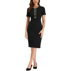 This short dress is made up of several design points: Simple Yet Elegant, Square Neckline, Short Sleeve, Slim Fitting, Sheath Silhouette, A Concealed Side Zipper. Style this dress with heels for a business casual stylish look. Occasion: Wear To Work, Business, Office, A Job Interview, Cocktail, Wedding Guest, Party, Church, Special Occasion. Style this dress with heels for a business casual stylish look. Size----------Length----------Shoulder----------Chest----------Waist XS----------------38.7- Bohemian Sundress, Sheath Dresses, Peter Pan Collar Dress, Womens Sheath Dress, Cocktail Wedding, Elegant Dresses For Women, Midi Sheath Dress, Casual Stylish, Ruffle Hem Dress