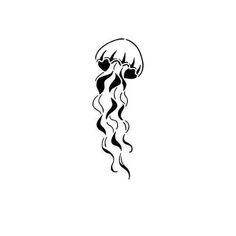 a black and white drawing of a jellyfish with long, wavy hair on it's head